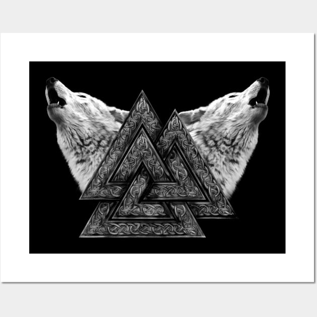 Valknut Symbol and Wolves Wall Art by Nartissima